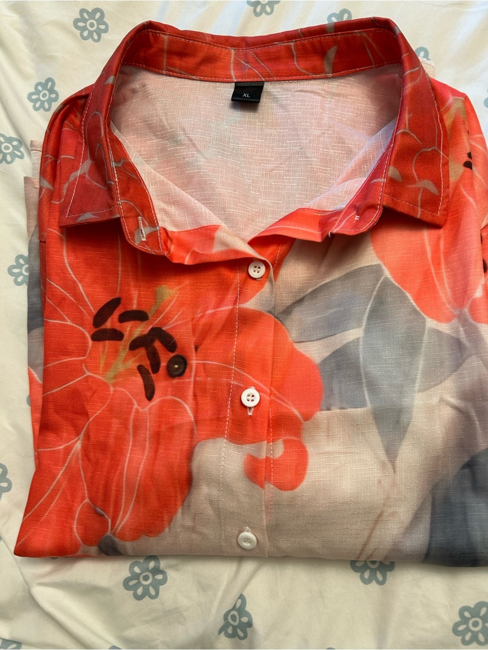 Ladies Coral Floral Button-Down Shirt - XL
